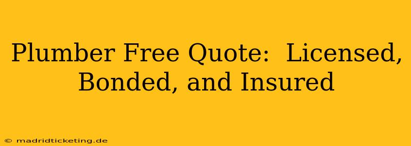 Plumber Free Quote:  Licensed, Bonded, and Insured